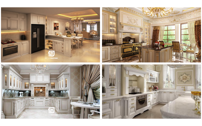 thi công nội thất nhà bếp Tân Cổ Điển cho biệt thự sang trọng