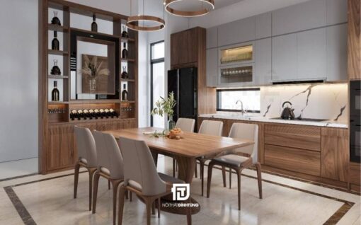 Tủ bếp chữ I nhỏ gỗ tự nhiên DT05