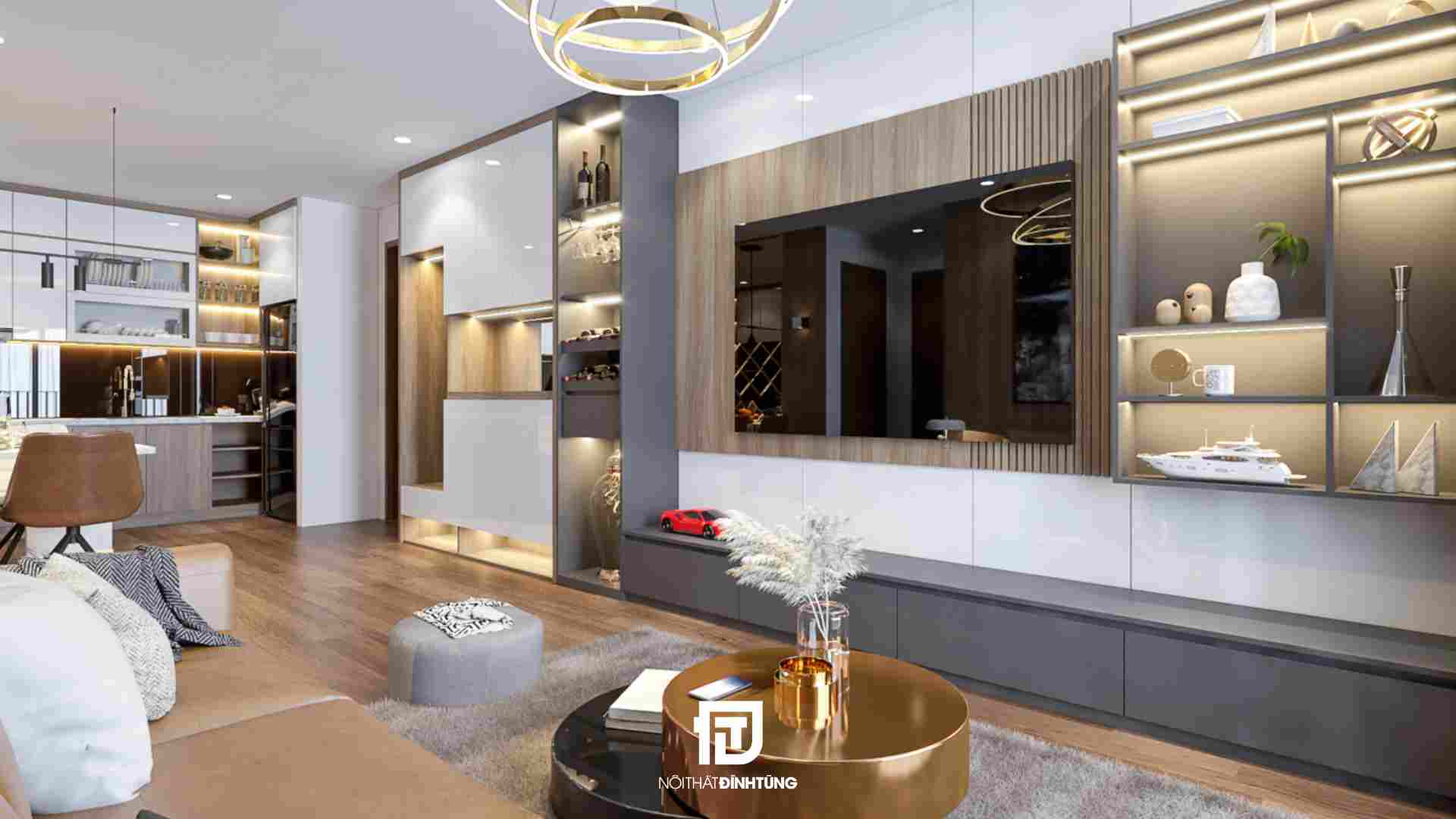 thiết kế nội thất phòng khách 45m2