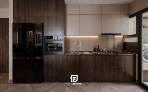 Tủ bếp gỗ công nghiệp phủ melamine DT12