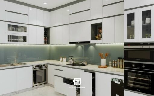 Tủ bếp gỗ công nghiệp phủ melamine DT13