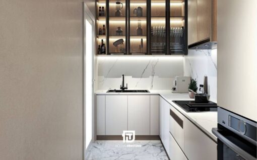 Tủ bếp gỗ công nghiệp phủ melamine DT23