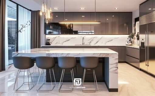 Tủ bếp gỗ óc chó chữ L DT33