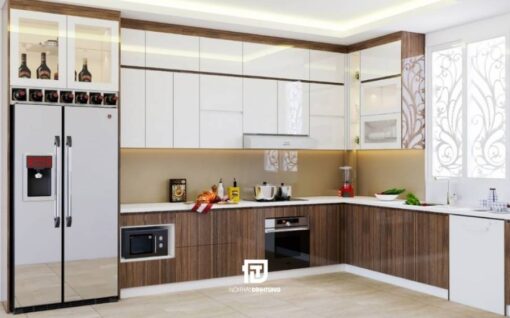 Tủ bếp gỗ công nghiệp phủ acrylic DT34