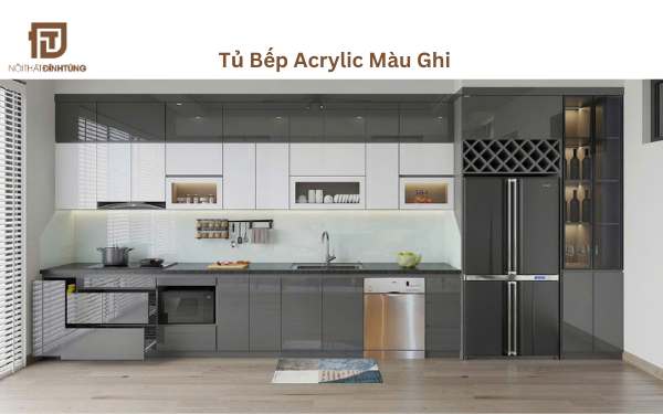 Tủ bếp acrylic màu ghi