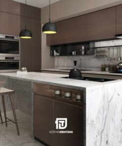 Tủ bếp gỗ laminate có bàn đảo DT31