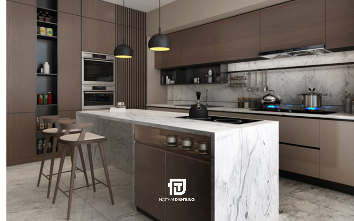 Tủ bếp gỗ laminate có bàn đảo DT31