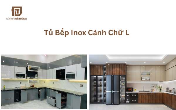 Tủ bếp inox cánh kính chữ L