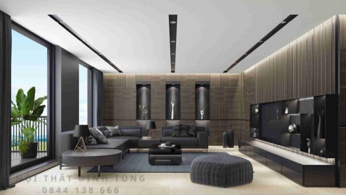 Nội thất phòng khách chung cư hiện đại với gam màu trung tính tinh tế