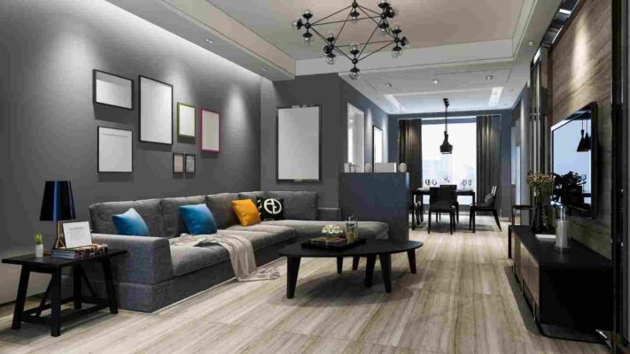 Nội thất phòng khách đơn giản đẹp với tông màu trắng xám hiện đại