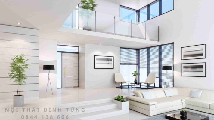 Nội thất phòng khách chung cư hiện đại màu trắng kem thanh lịch