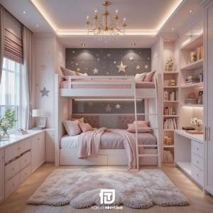 phòng ngủ giường tầng cho bé gái