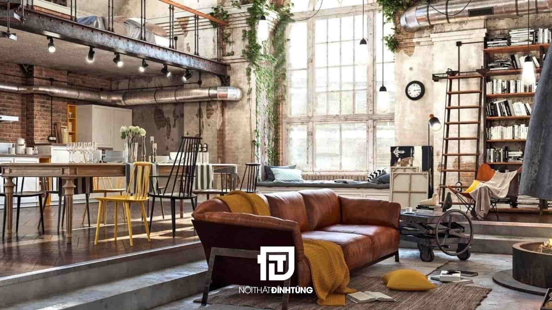 nội thất nhà phố phong cách Industrial
