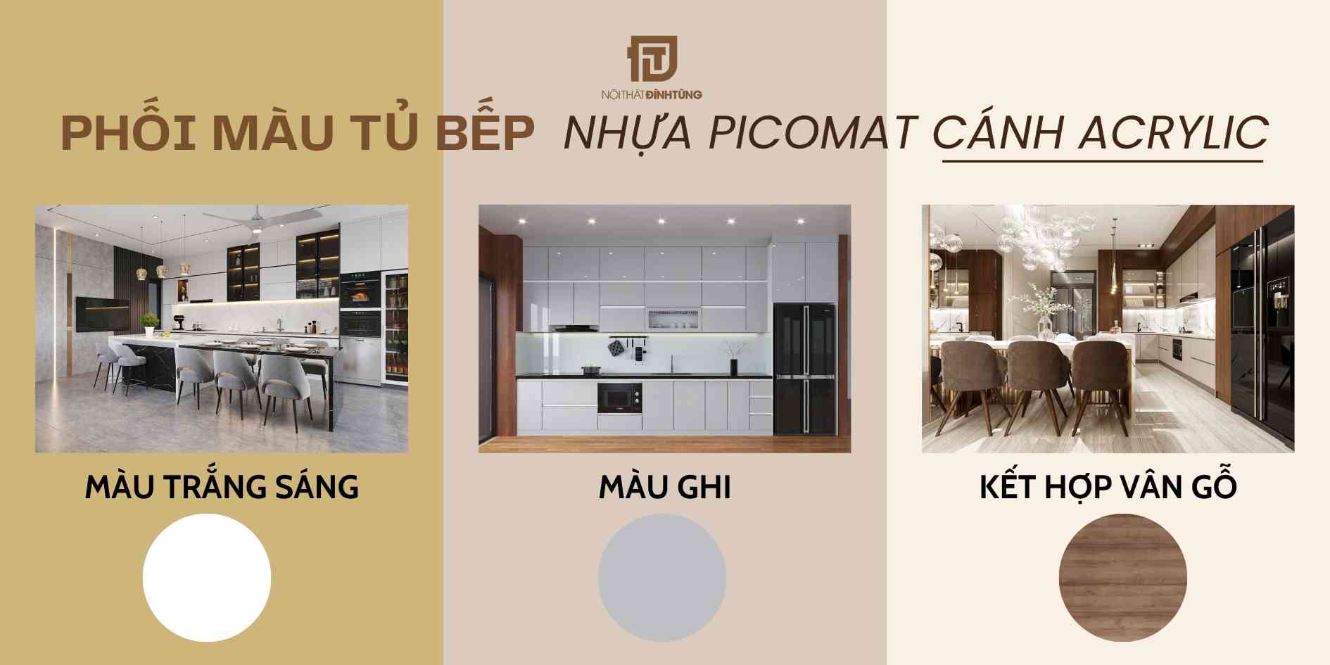 Phối màu tủ bếp nhựa picomat cánh acrylic