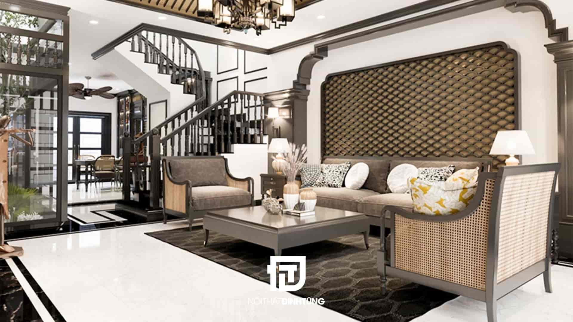 phòng khách nhà phố phong cách indochine
