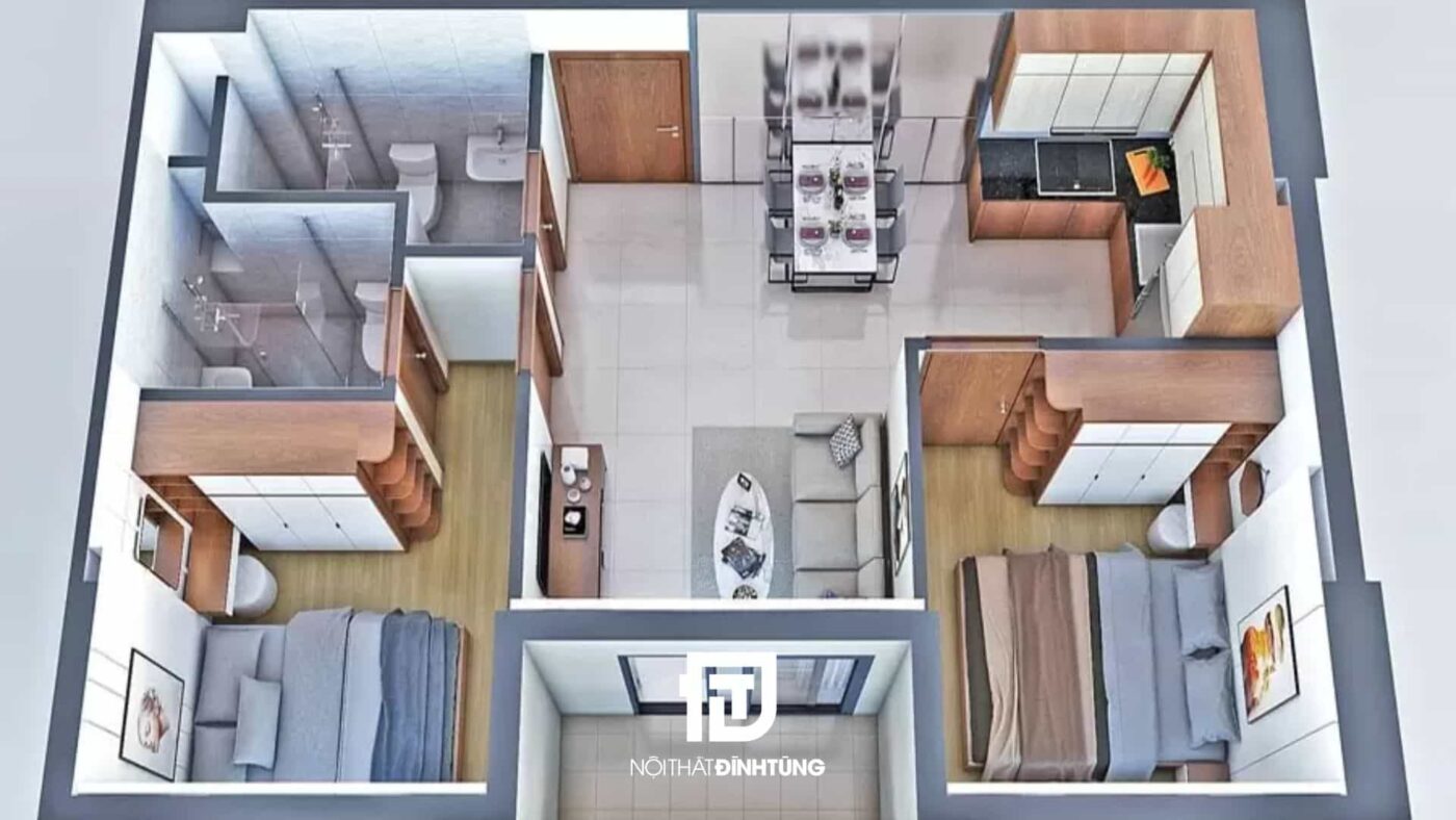 thiết kế nội thất chung cư 2 phòng ngủ